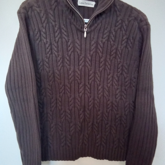 Chocolate Brown Zip Front Pullover Cableknit Sweater - Picture 13 of 13